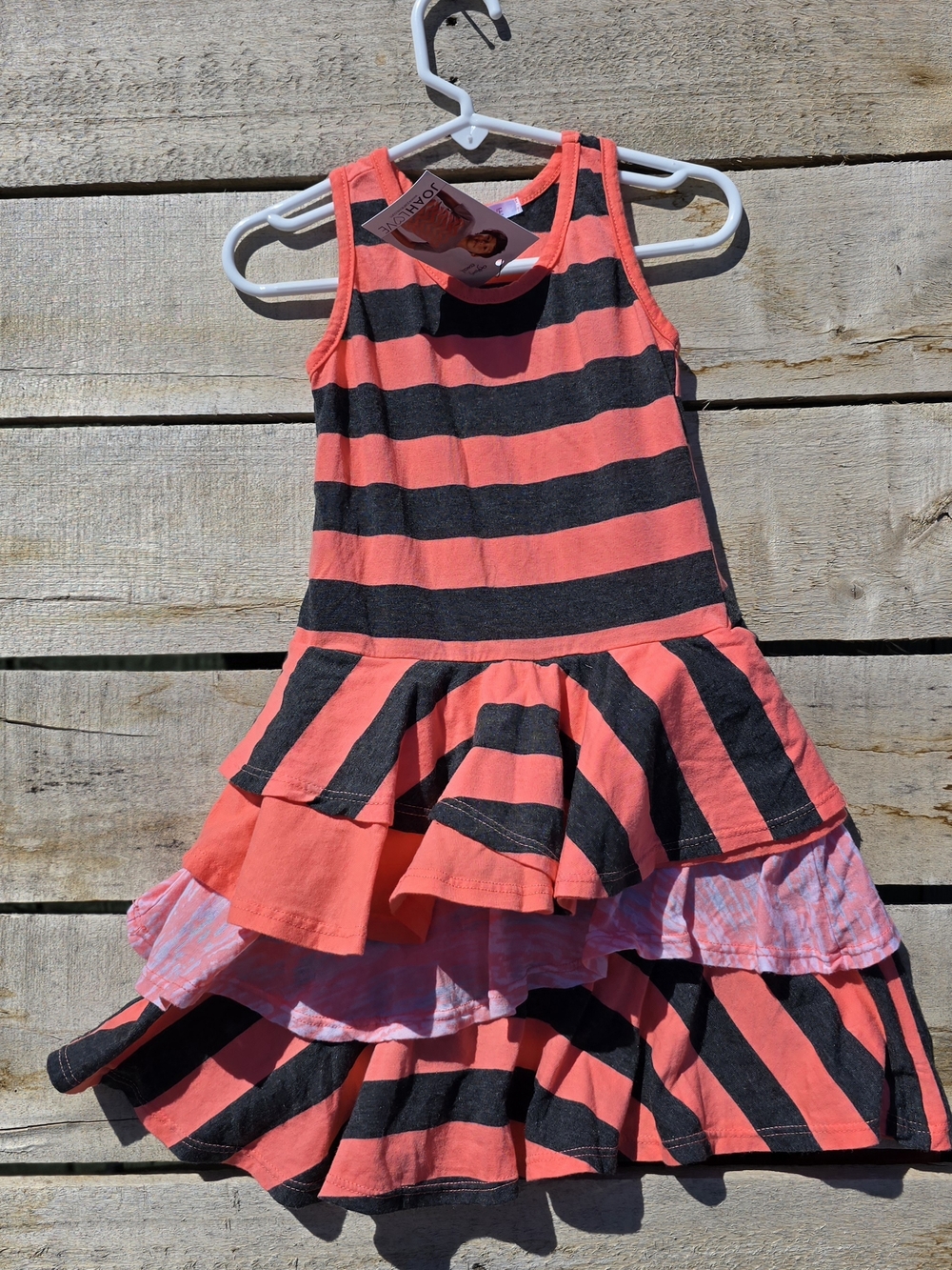Joah Love Girls' Coral and Black Striped Ruffle Tiered Dress